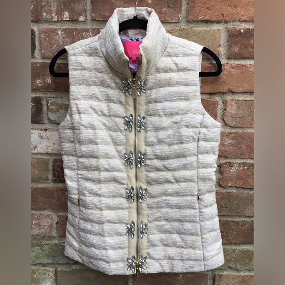 Lilly Pulitzer Jackets & Blazers - Lilly Pulitzer small metallic cream puffs vest embellished with crystals